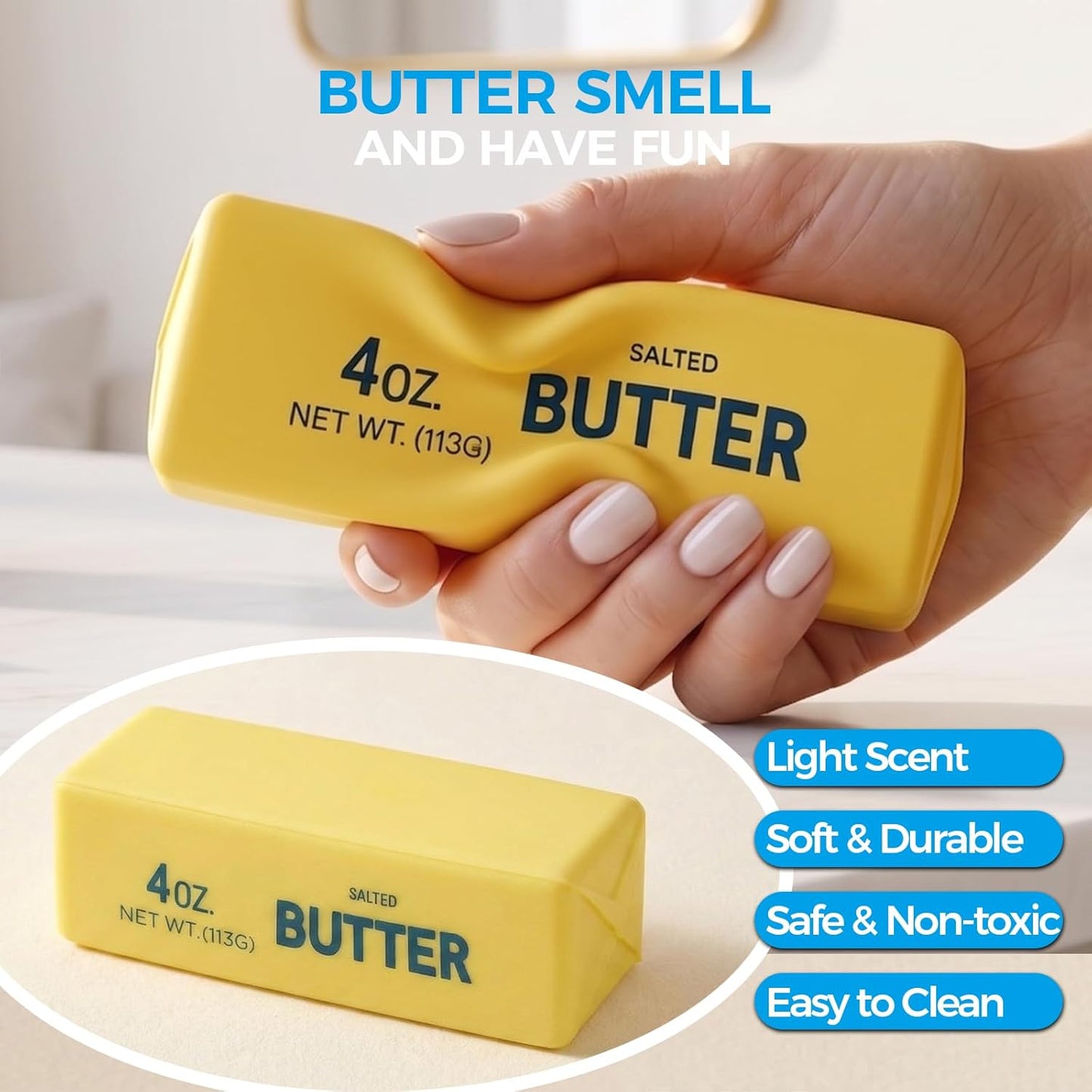 Butter Squishy Fidget Toy - Soft Slow Rising Stress Relief Squeeze Toy | Yellow Butter Stick for Office & Party Gifts