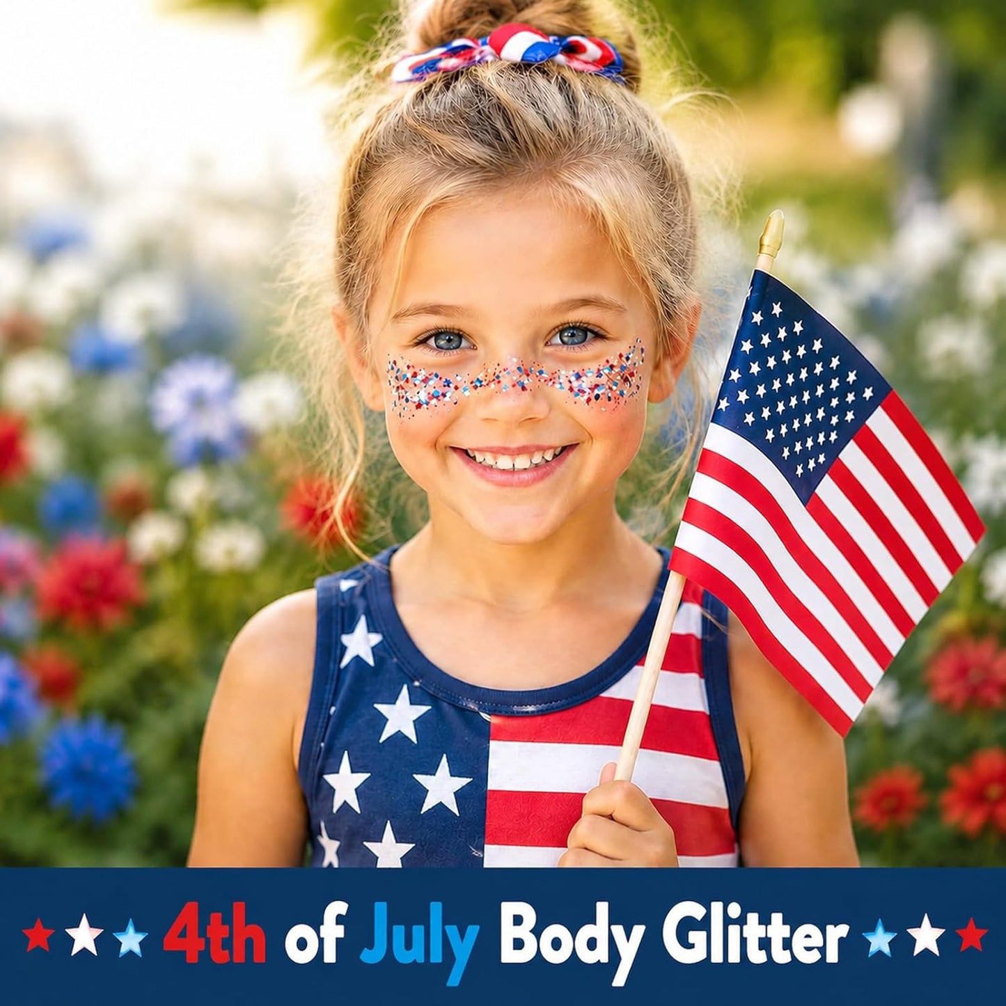 Patriotic Body Glitter Stick - Red, White & Blue Makeup for 4th of July | Perfect for Women & Kids