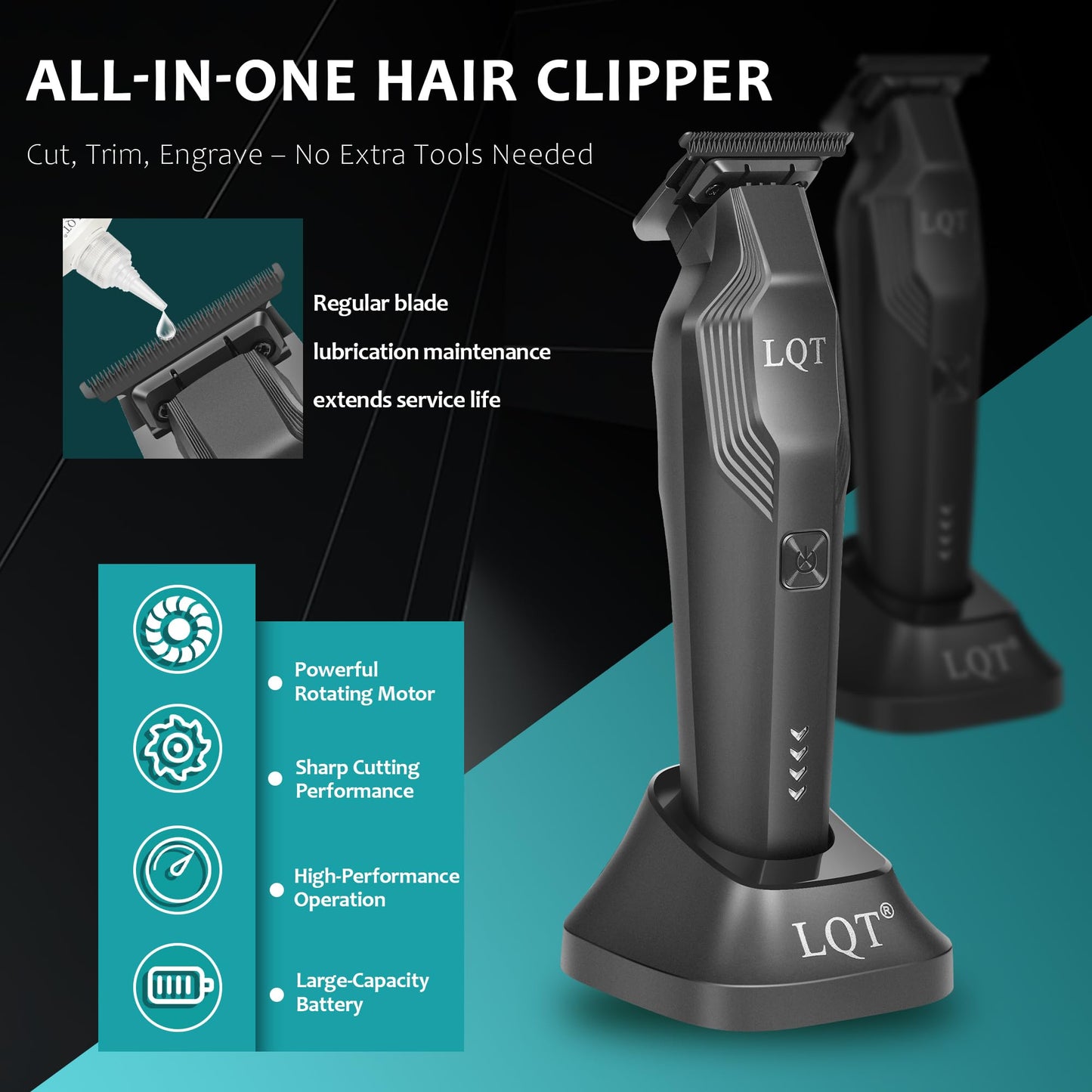 LQT Men's Beard Trimmer - All-in-One Trimmer with Precision Dial - Premium Facial Hair Groomer - USB Recharge Dock, Cordless Waterproof Wet/Dry Clipper Gift for Father
