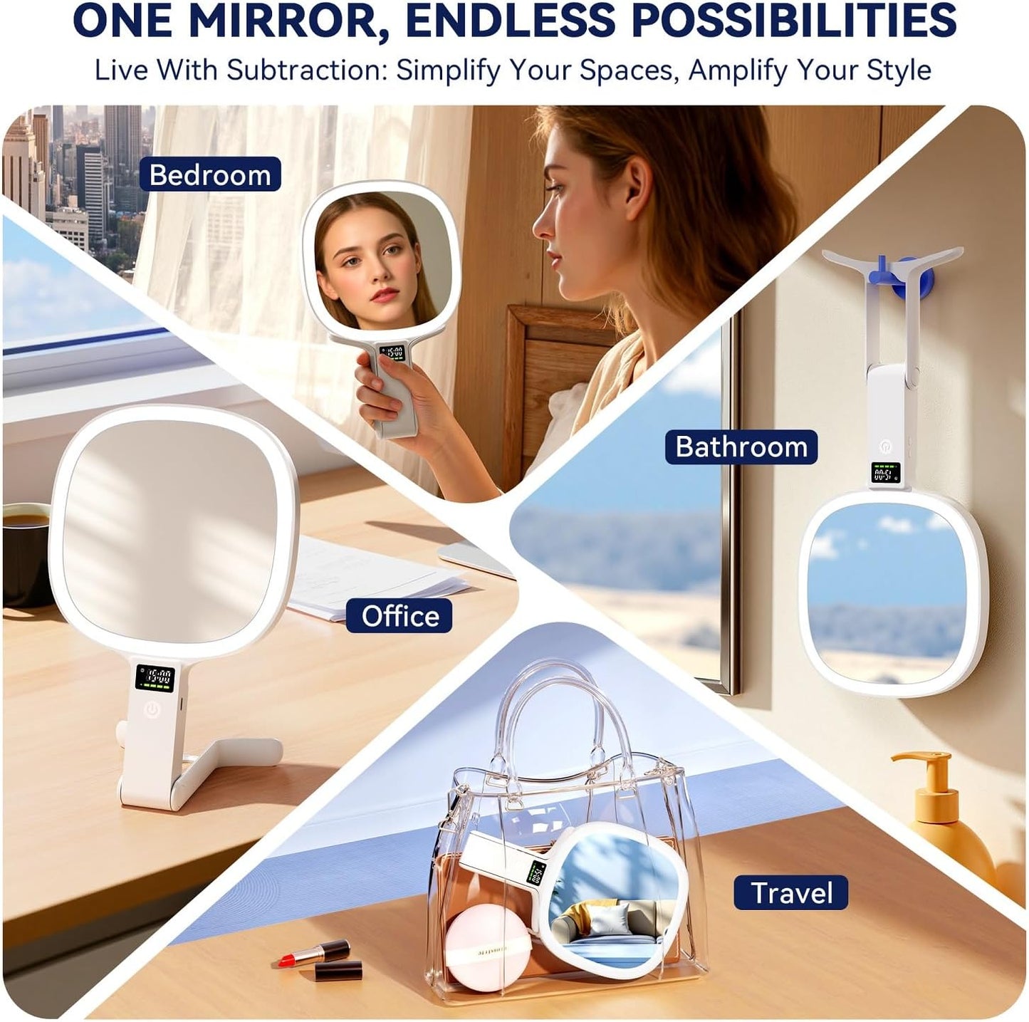 Auxmir Travel Makeup Mirror - 30X/1X Rechargeable Lighted Magnifying Mirror with 3 Color Dimming | Portable & Foldable Design, White