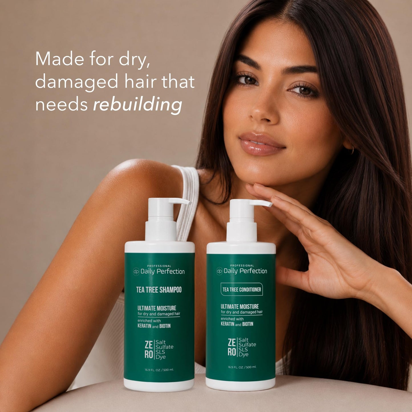Daily Perfection Tea Tree Shampoo and Conditioner Set - Ultimate Moisture Hair Care Duo with Biotin and Keratin for Dry and Damaged Hair - Salt, Sulfate and Paraben Free - 16.9 Fl Oz Each, 2-Piece Set