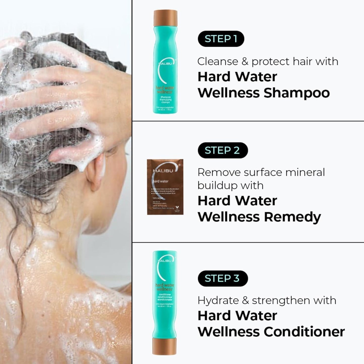 Malibu C Hard Water Wellness Remedy - Hard Water Shampoo, Conditioner & Hair Mask Pack | Hydrating Hair Care Set (6 Ct)