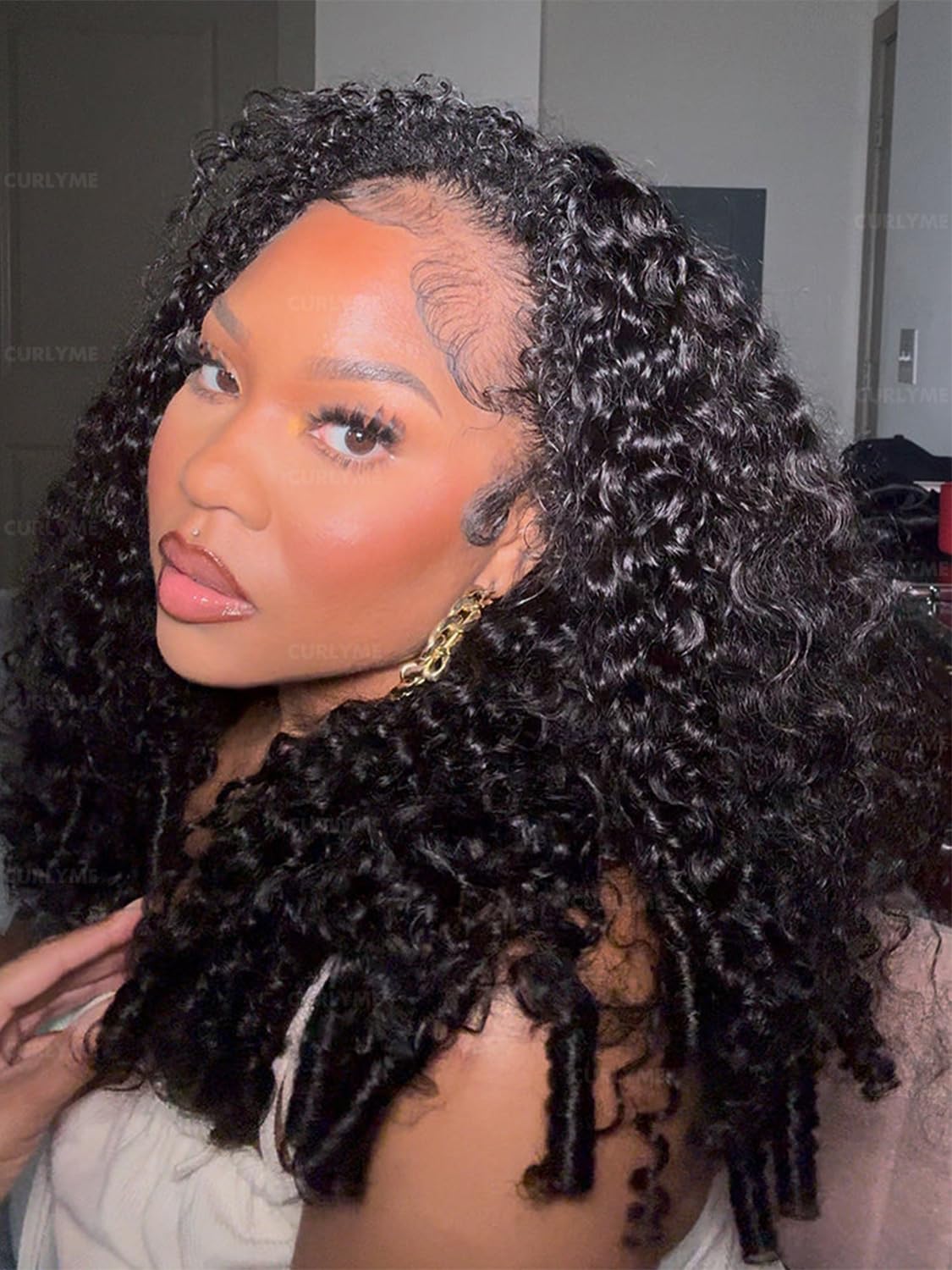 Burmese Curly Half Wig - Human Hair Flip Over Design | Glueless Headband Wig for Women - 18 Inch