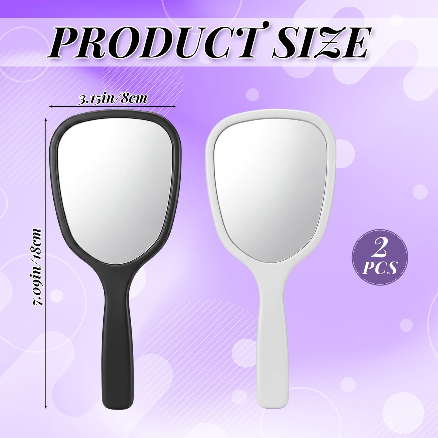 Bruislard 2 Pcs Small Handheld Mirror with Handle Single-Sided Portable Travel Vanity Mirror Personal Handle Mirrors Lightweight Hand Mirrors for Men and Women Makeup(Black,White)