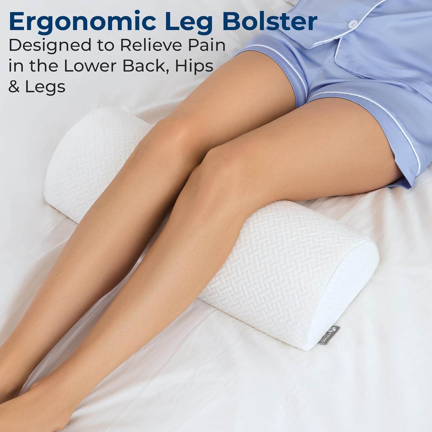 Knee Pillow for Back Sleeping - Memory Foam Half Moon Bolster Pillow for Legs | White