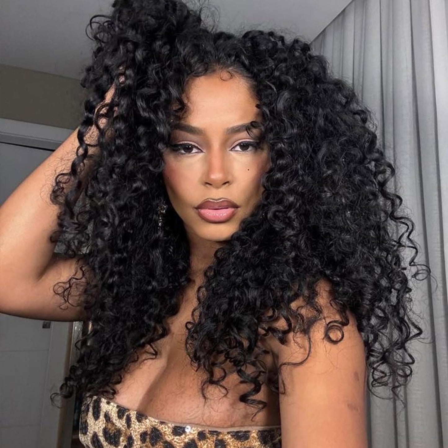 Yavida Burmese Curly V Part Wig Human Hair 20 Inch Upgrade U Part Wig With Drawstring and Spiral End 180% Density Glueless Clip In Half Wigs Curly Human Hair Wig for Black Women Natural Color