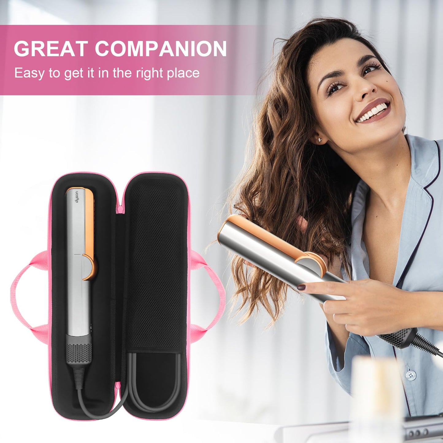 Buwico Hard Travel Case for Dyson Airstrait Straightener, Portable Storage Bag for Dyson Airstrait Straightener (Only Case, Pink)
