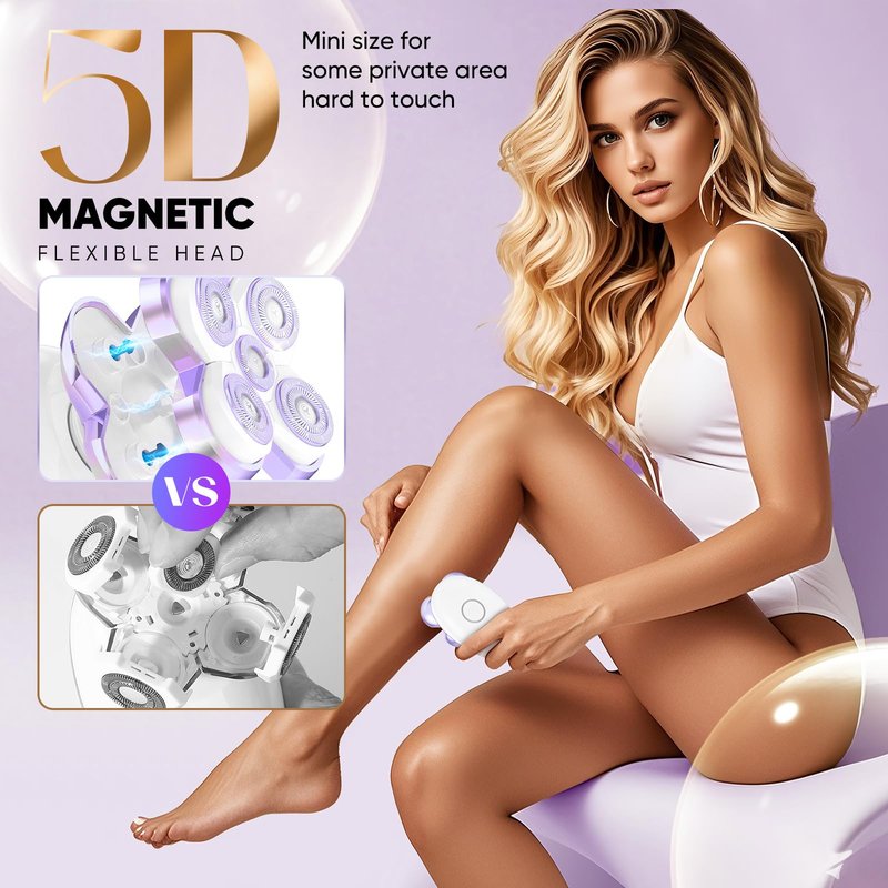 Electric Razors for Women - Upgraded Electric Shaver for Women with Magnetic Heads, Rotary Hair Remover Kit for Legs Bikini Face, Lady Trimmer for Sensitive Skin, Detachable and Waterproof, Orange