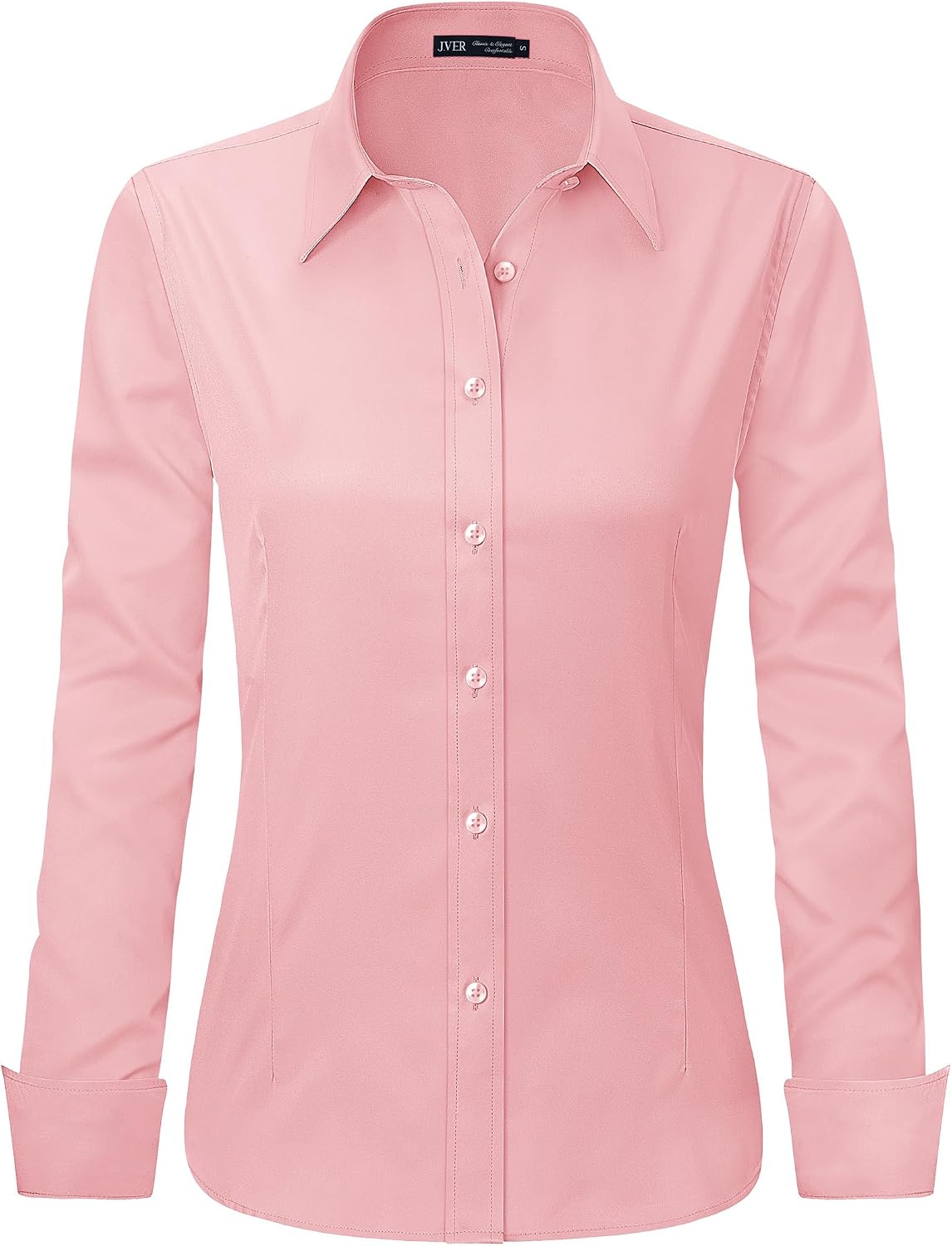 J.VER Women's Long Sleeve Dress Shirt - Wrinkle-Free Business Casual Blouse for Office Work