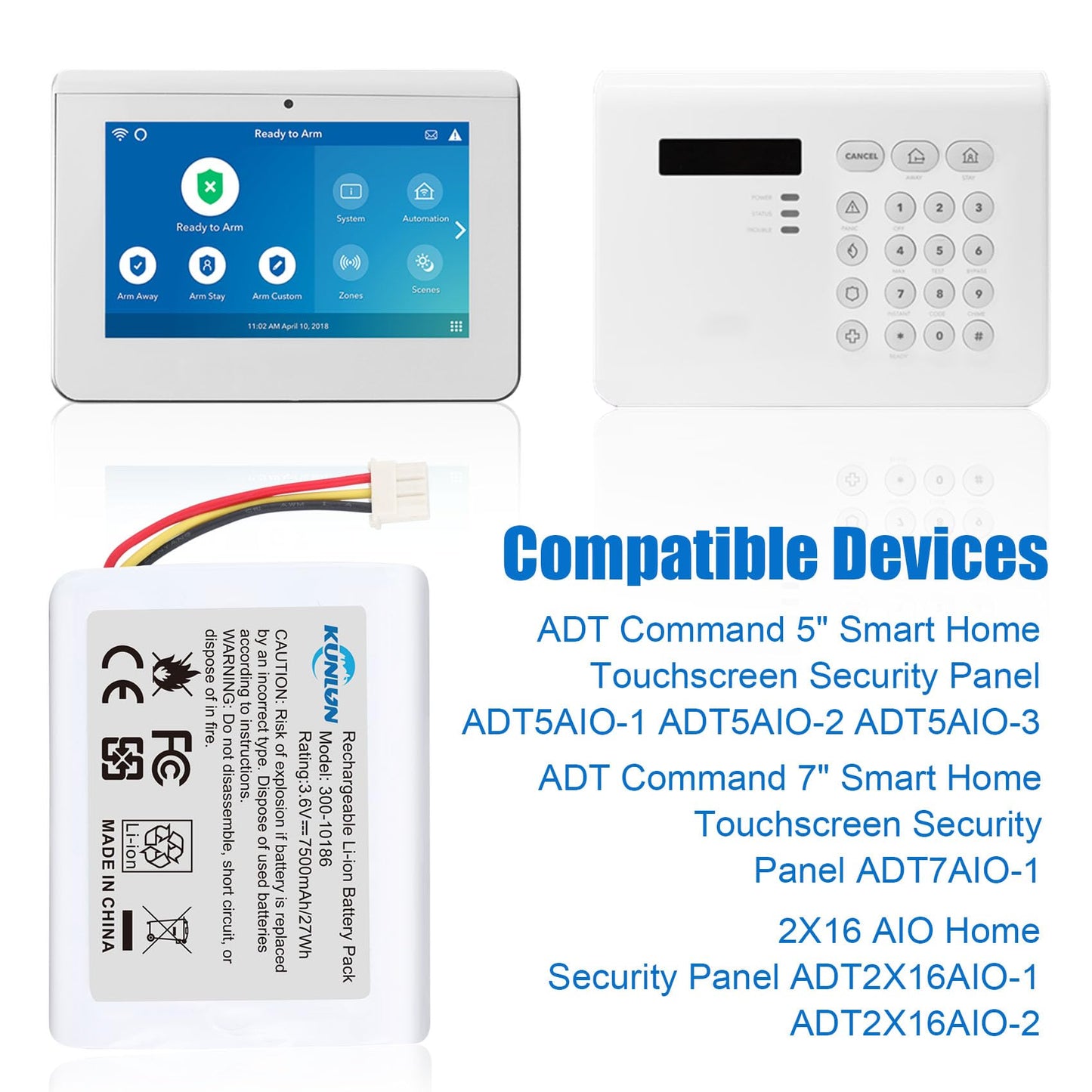 KUNLUN Battery Replacement 300-10186 for ADT Command Smart Security Panel ADT5AIO-1 ADT5AIO-2 ADT5AIO-3 ADT7AIO-1 2X16 AIO ADT2X16AIO-1 ADT2X16AIO-2 ADT Battery Replacement 3.6V