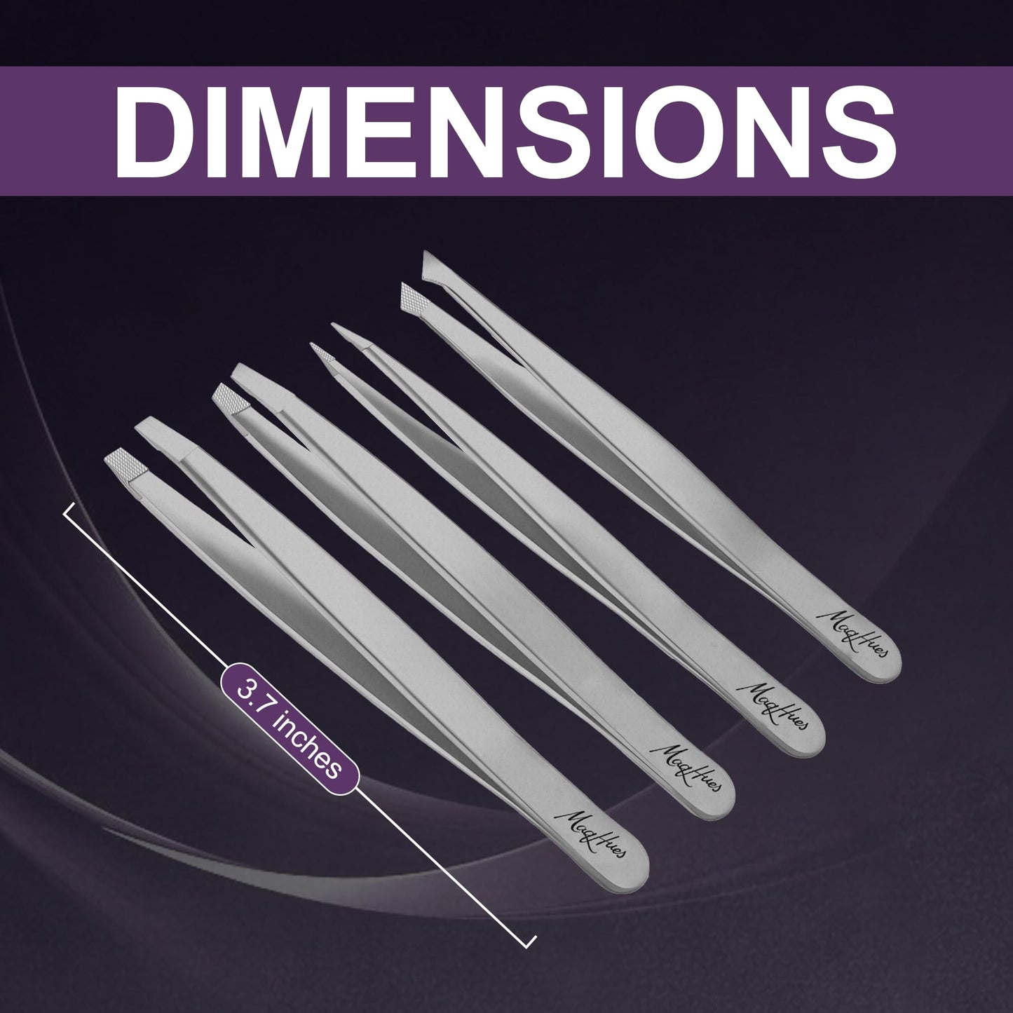 MaqHues Fiber Tip Tweezers Set – 4 Pcs Professional Eyebrow Tweezers Set, Precision Stainless Steel Ingrown Hair Tweezers for Facial Hair Removal, Slant Pointed Flat & Slant-Point Tips (Silver)