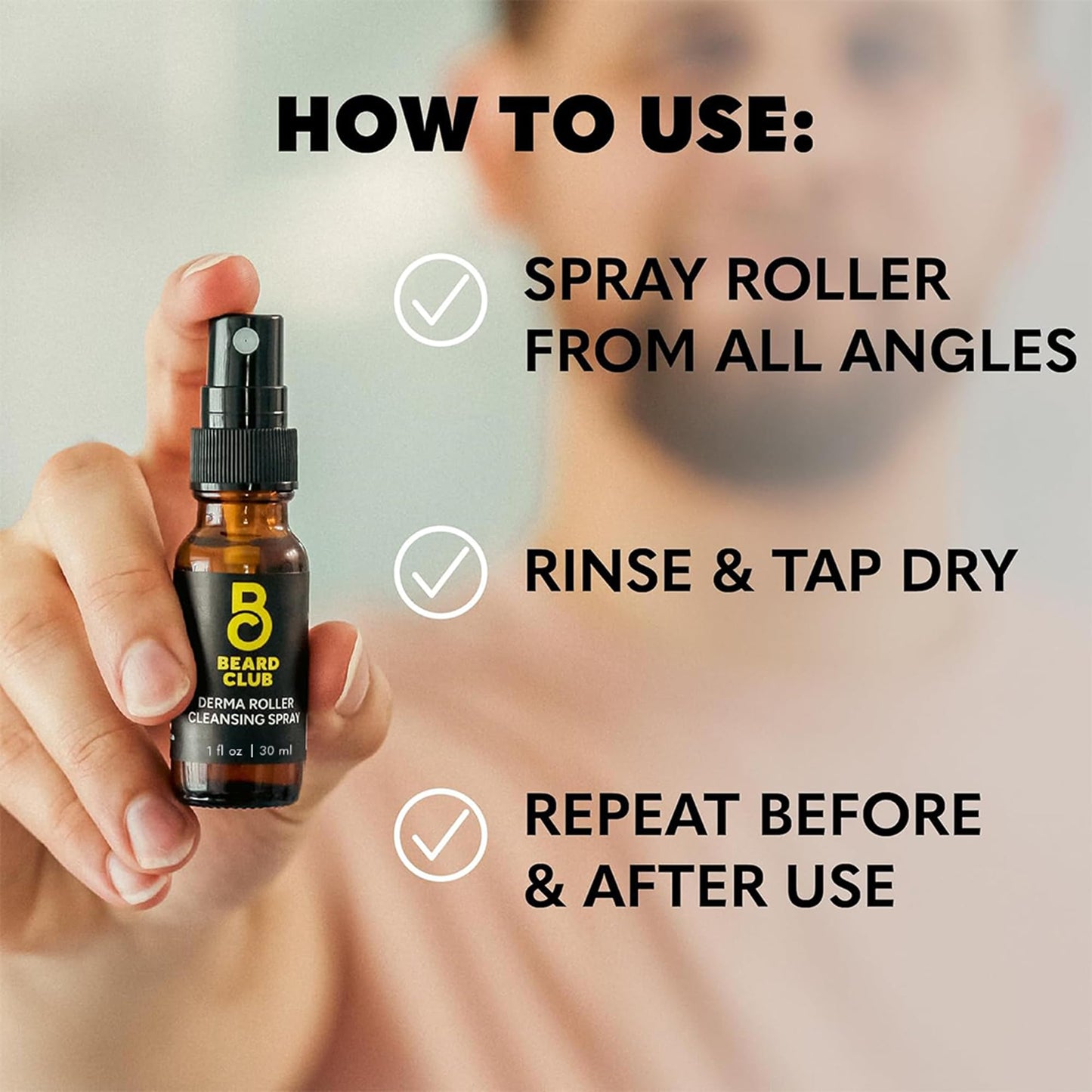 The Beard Club Derma Roller Cleansing Spray - Clean and Prolong Derma Roller & Beard Roller Life - 1oz