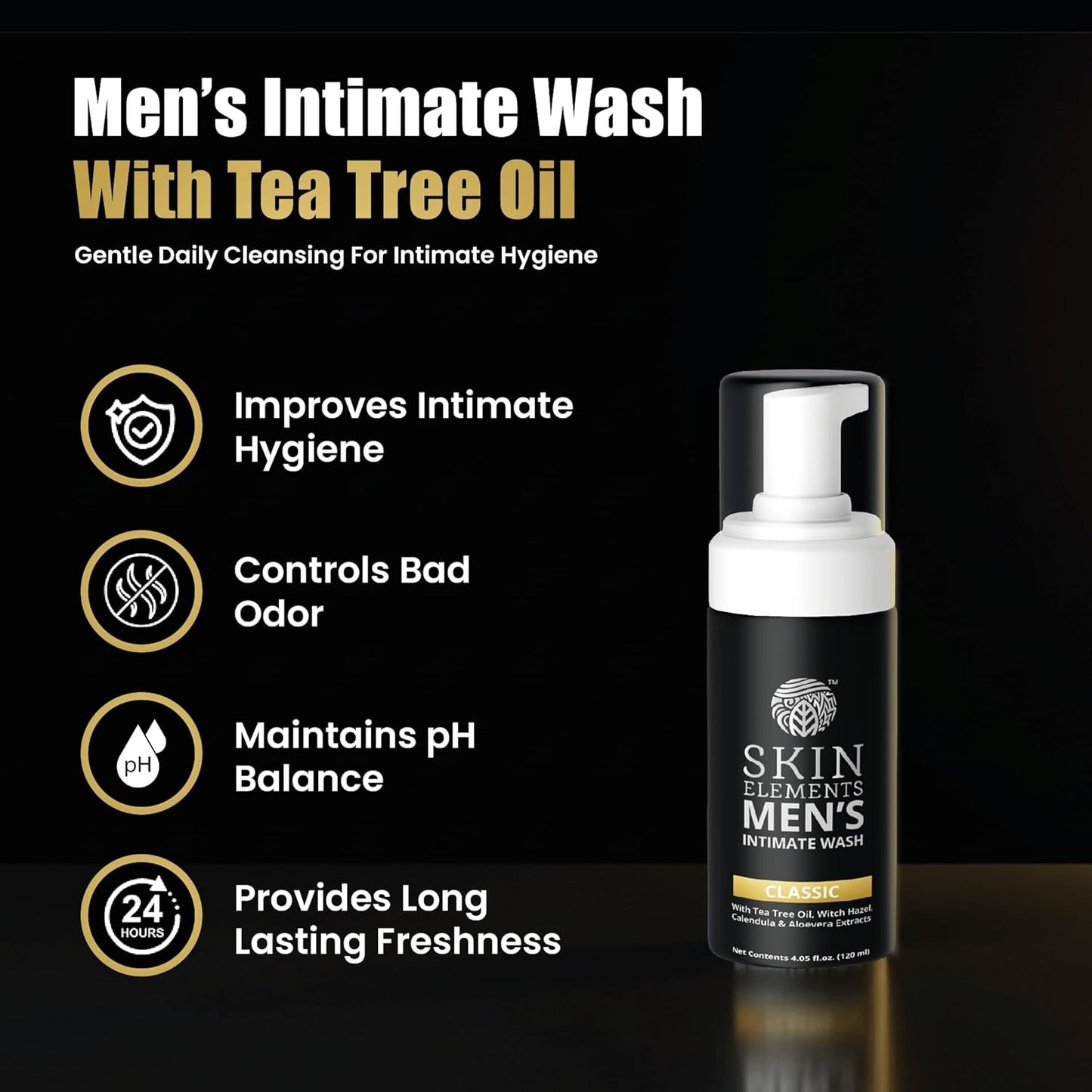 Intimate Wash for Men - pH Balanced Foaming Cleanser with Tea Tree Oil & Aloe Vera | Soothes & Refreshes | 4.05 fl. oz.