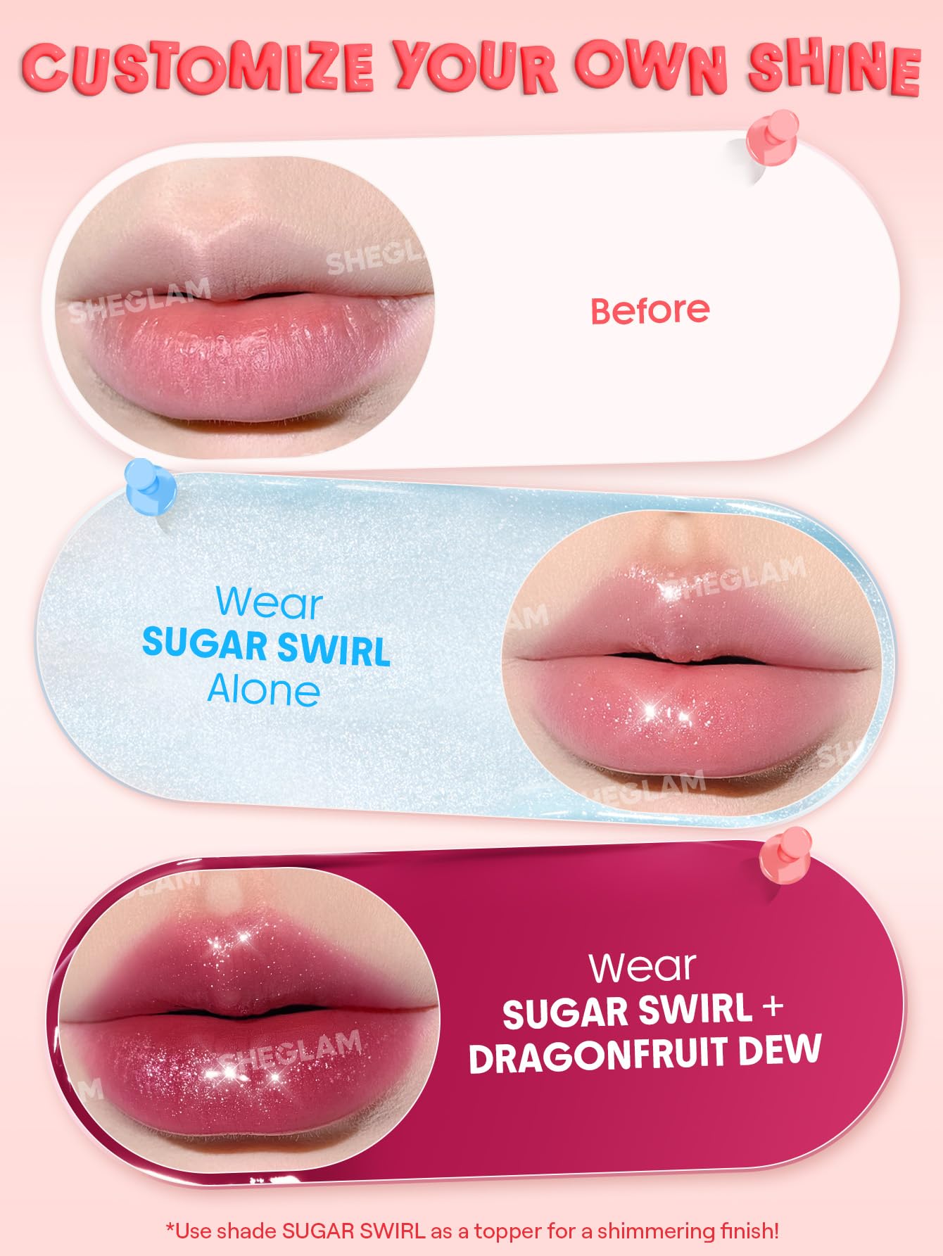 SHEGLAM Hydra Jelly Pocket Lip Jam Hydrating Nourishing Lip Gloss Moisturizing Lip Makeup-Sugar Swirl
