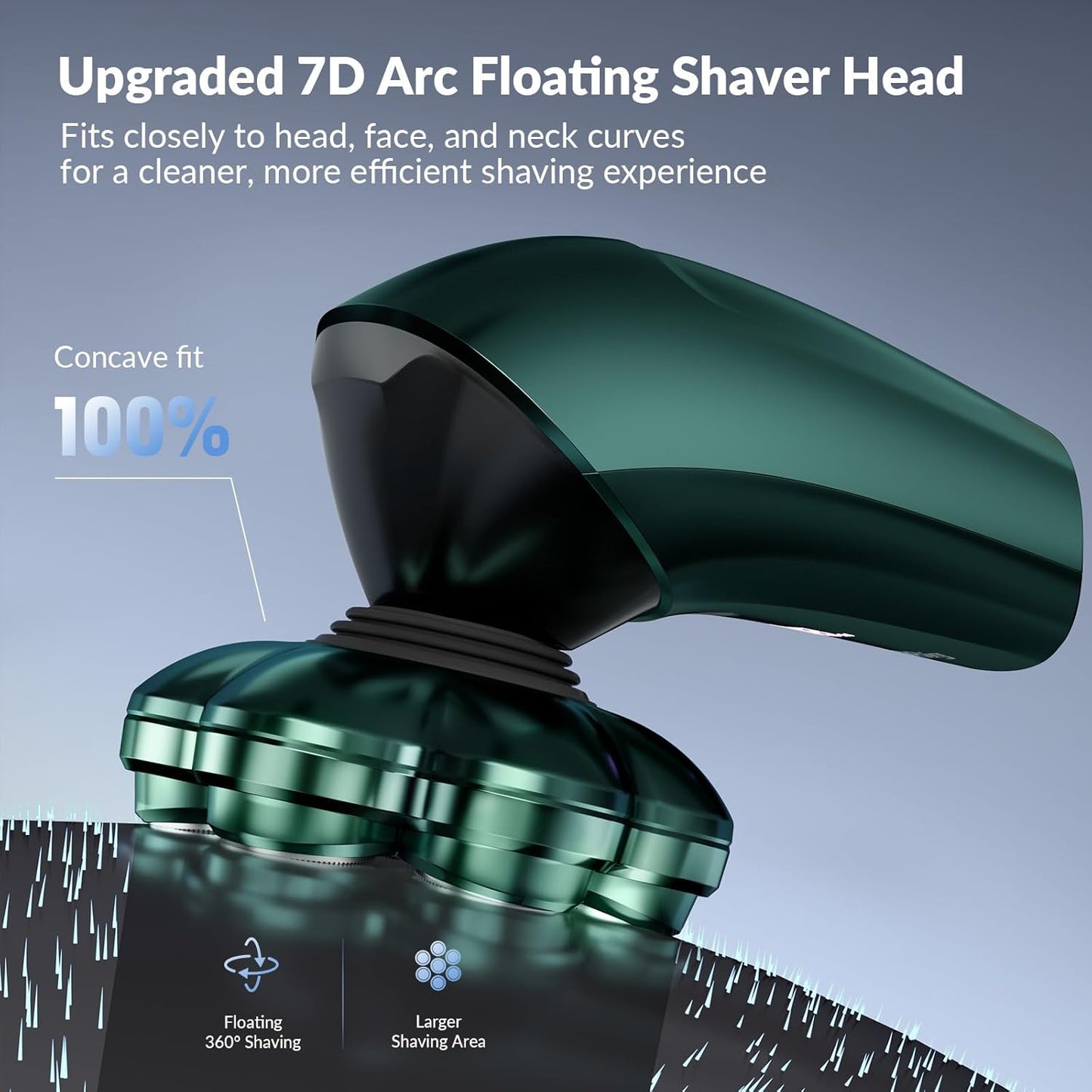 Electric Head Shaver for Bald Men - 7D Arc Magnetic Waterproof 5-in-1 Grooming Kit | Rechargeable Dark Green