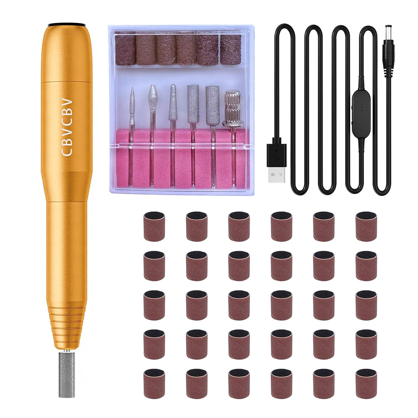 Electric Nail Drill Kit - Variable Speed Control for Acrylic & Gel Nails | 6 Grinding Bits, Quiet Operation (Gold)