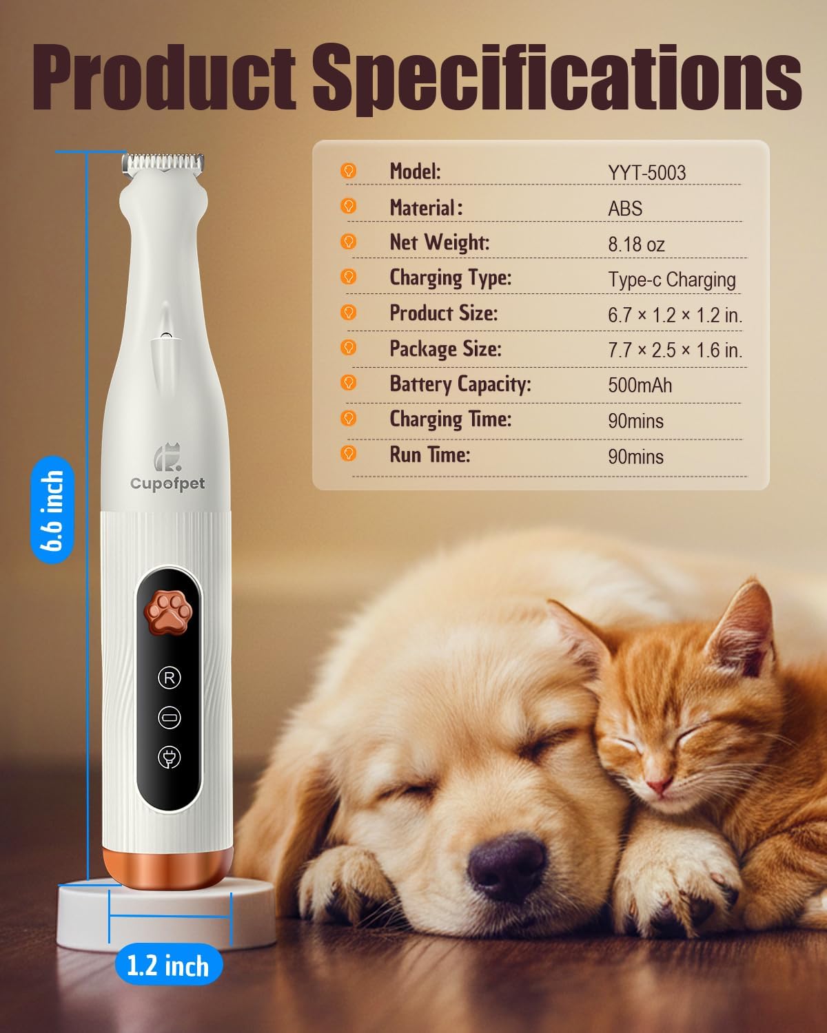 Dog Paw Trimmer - Cordless Precision Grooming Shaver for Small Pets | Low Noise, Ideal for Paws, Ears, Face, and More (White)