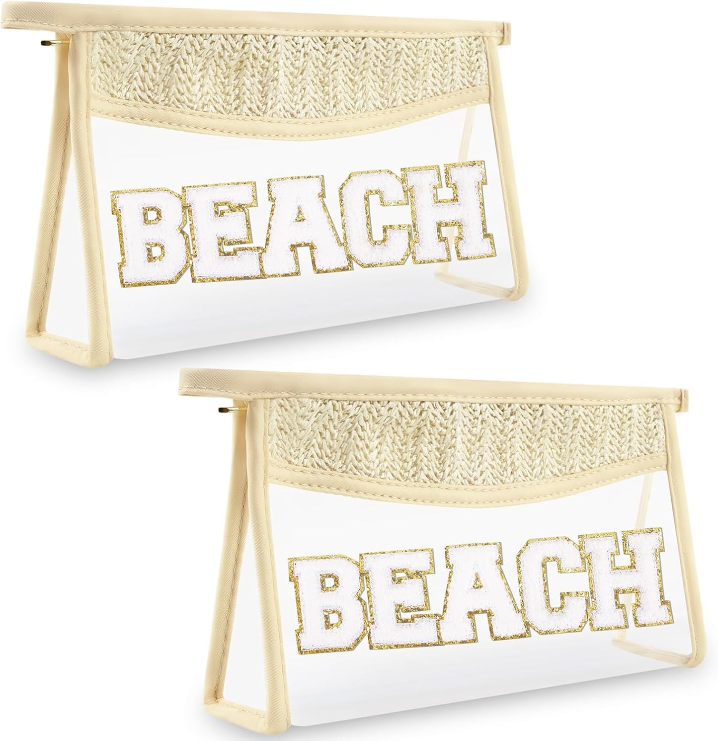Clear Makeup Letter Patch Bag - Boho Transparent Toiletry Pouch | Small Waterproof Cosmetic Organizer for Women