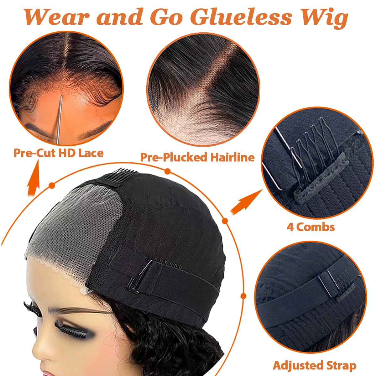 Maytune Chocolate Brown Culry Bob Wig Human Hair Glueless Wigs Human Hair Pre Plucked Pre Cut 4# Deep Wave Human Hair Bob Wigs For Black Women Wear and Go Glueless Wig Deep Wave 14Inch