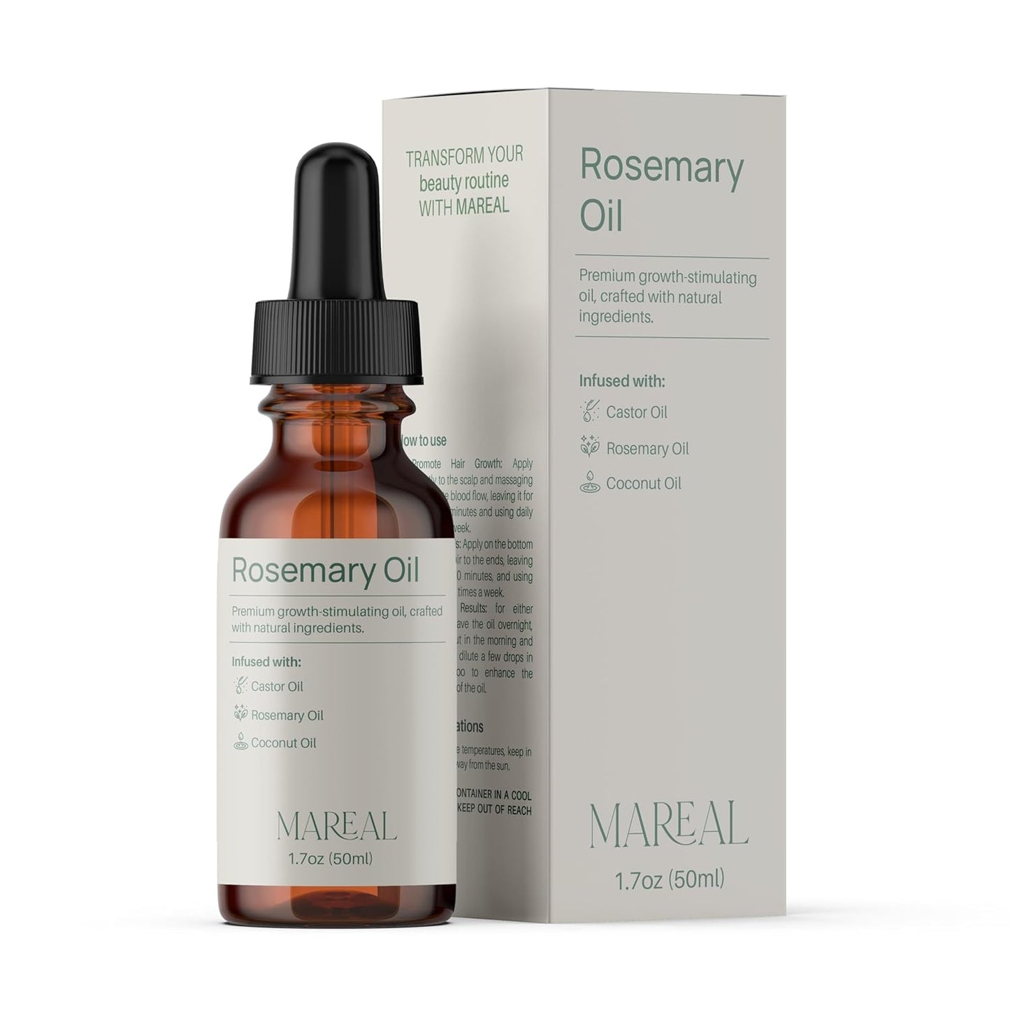 Rosemary Oil for Hair Growth - Natural Scalp Treatment | Infused with Castor & Coconut Oil | 1.7 fl oz