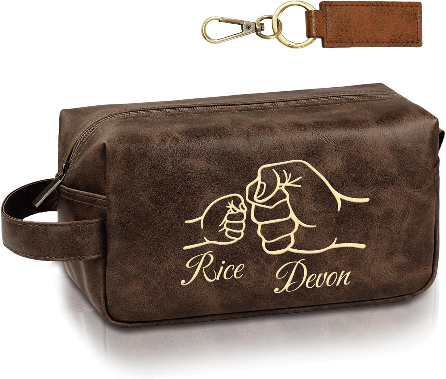 Personalized Leather Toiletry Bag - Custom Travel Shaving Kit for Men | Unique Gift for Husband, Dad, Boyfriend (Yellow Brown)