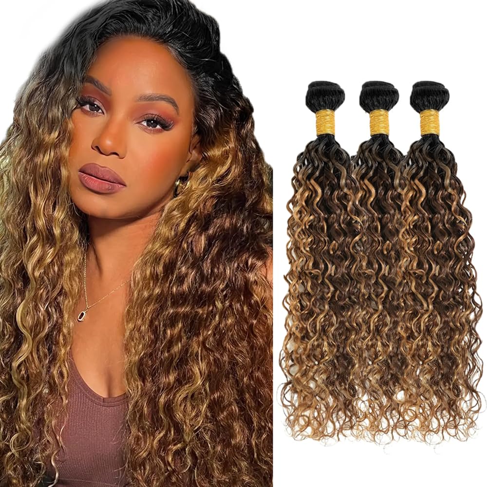 20 22 24 inch Ombre Brown Bundles P427 Human Hair Bundles Highlight Blonde Human Hair Bundle Water Wave Bundle 300g