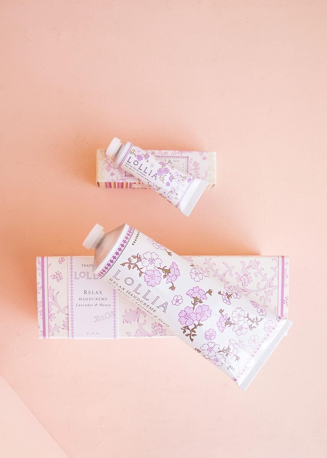 LOLLIA Relax Hand Cream Bundle - Lavender & Honey Scented Moisturizing Lotion | 4 oz & 0.33 oz Travel Size