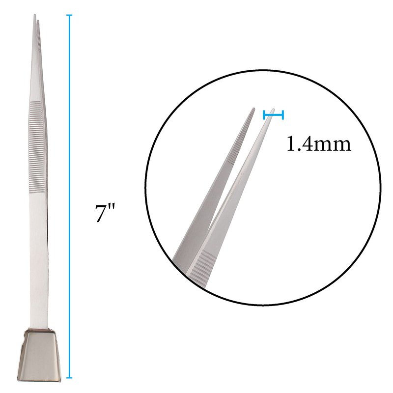 The Beadsmith Tweezers with Shovel - 7 inches long, 1.4mm serrated tip - Shovel for picking up small pieces - Stainless Steel - Precision Tool for Crafting and Jewelry Making