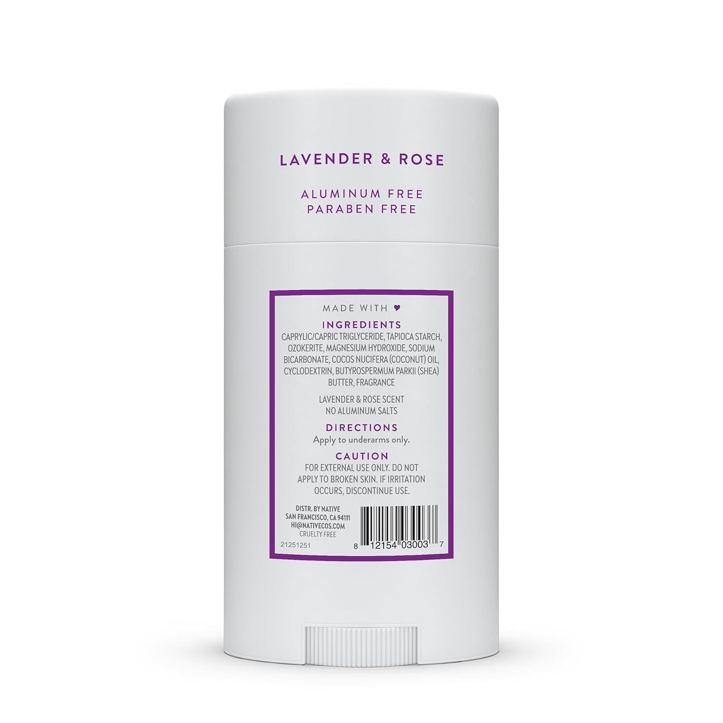 Native Deodorant - Aluminum-Free Lavender & Rose | 72-Hour Odor Control for Men & Women, 2.65oz