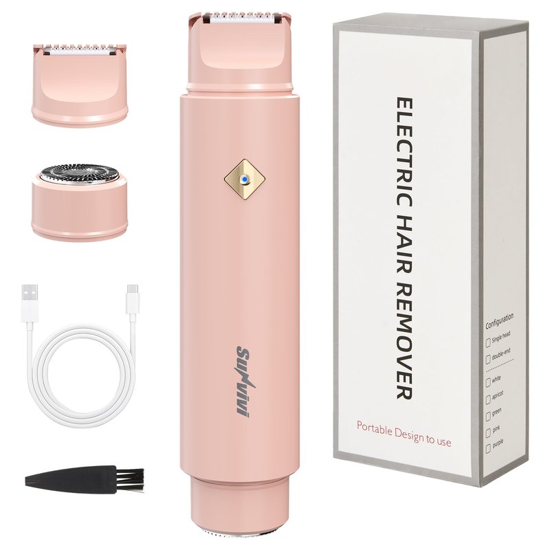 SUNVIVI Bikini Trimmer for Women: IPX6 Waterproof Dual Head Pubic Razor, Painless Face Shaver Body Trimmer, Portable Hair Removal Kit for Bikini Underarm Leg Arm Body Face, Pink