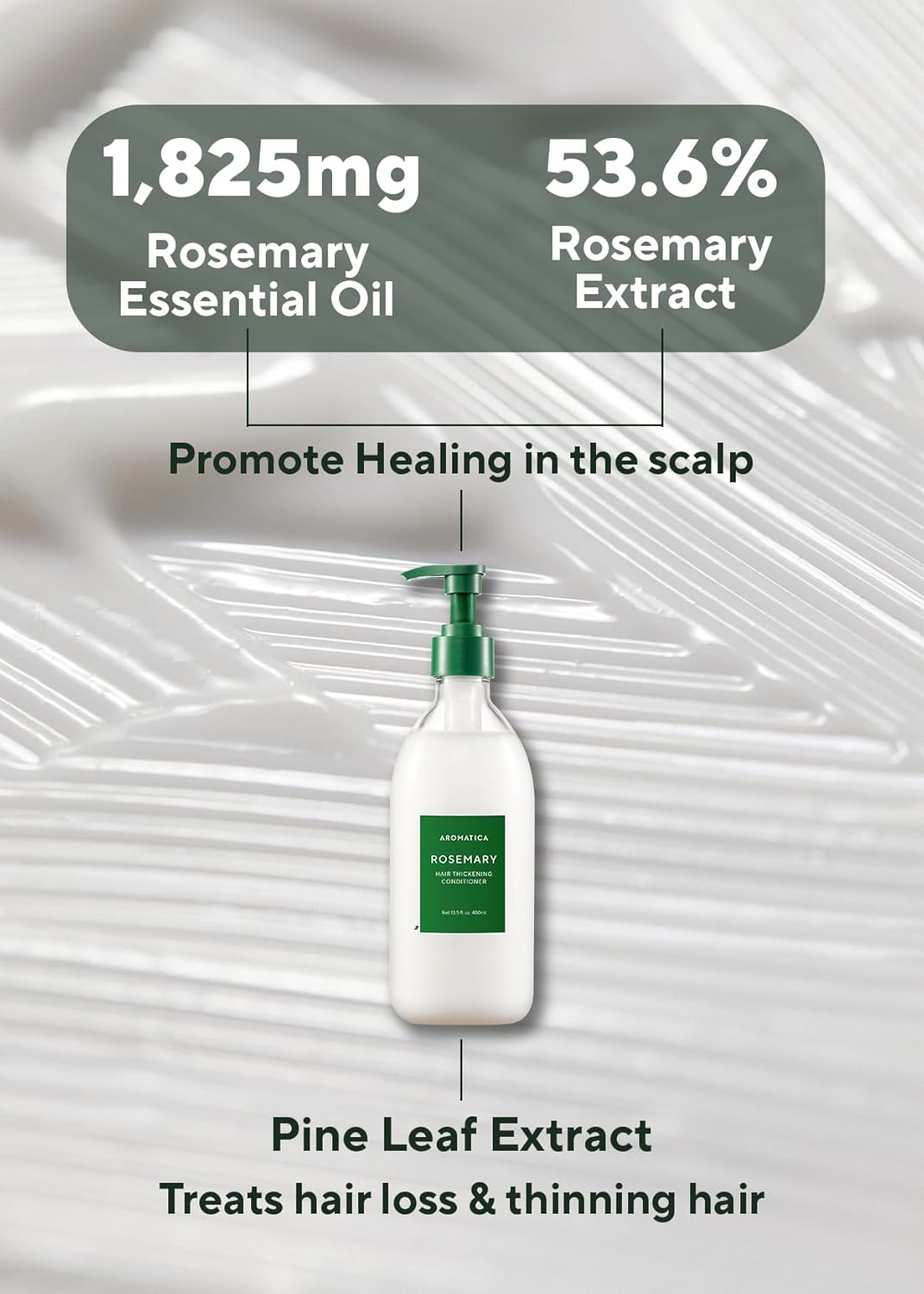 AROMATICA Rosemary Hair Thickening Conditioner - Vegan Moisturizing Formula for Damaged & Dry Hair | 13.53oz/400ml