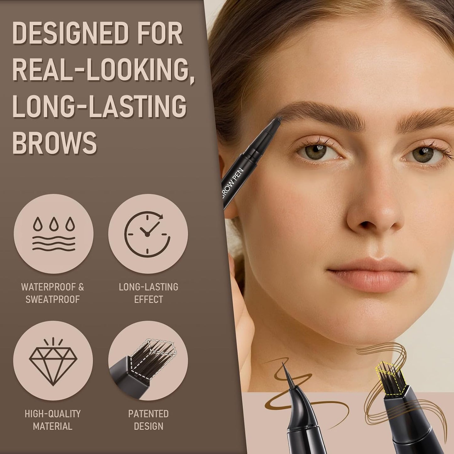Microblading Eyebrow Pencil - Dual-Ended 2-in-1 Liquid with Curved Tip | Waterproof 4D Brow-Fection in Brown