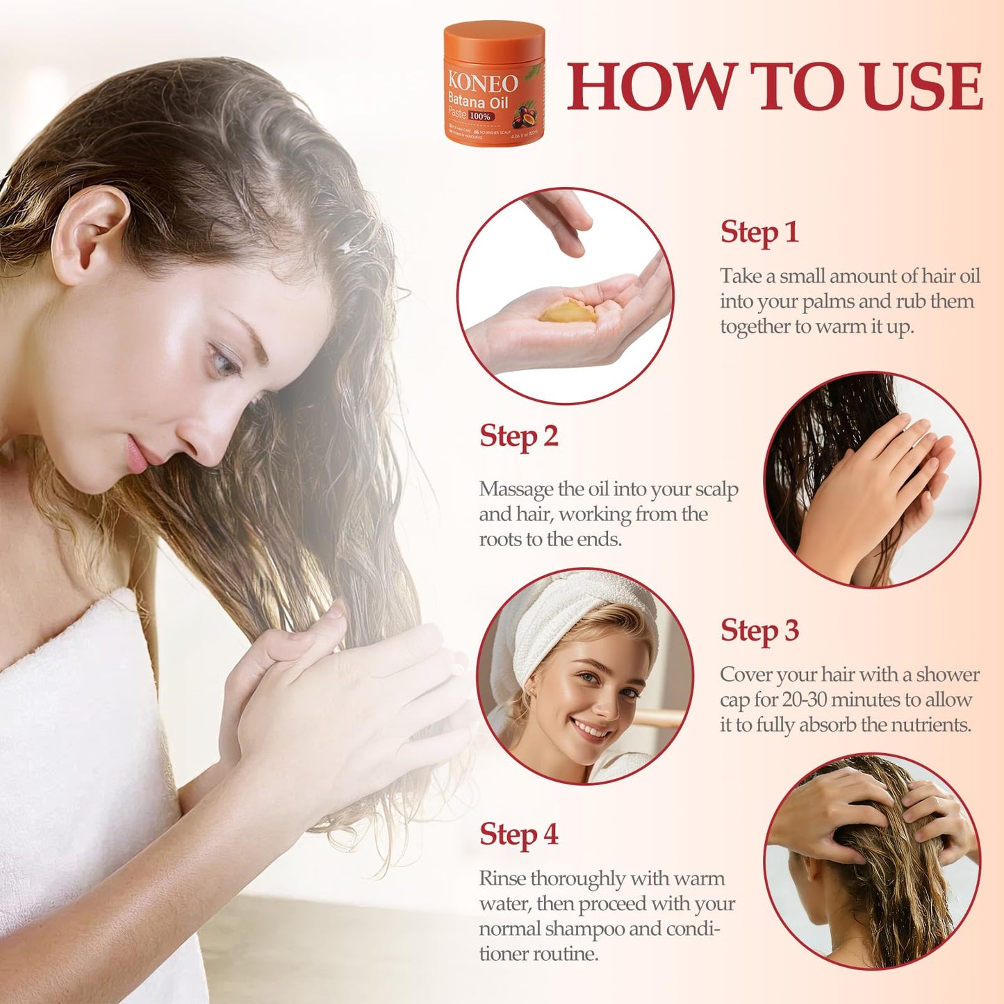 KONEO Hair Growth Cream for 100% Pure Batana Oil - Raw Batana Oil Paste from Honduras, Enhances Hair Thickness & Shine, Reduces Breakage and Hair Loss, Nourishment For All Hair Types - 4.06 fl oz