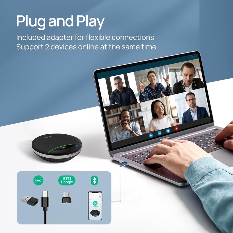 Yealink Bluetooth Speakerphone SP96 with Dongle Support Daisy-Chain 26H Talk Time Teams Certified 65mm Conference Speaker and 6 Microphones Array LCD Screen Smart AI Noise-Canceling