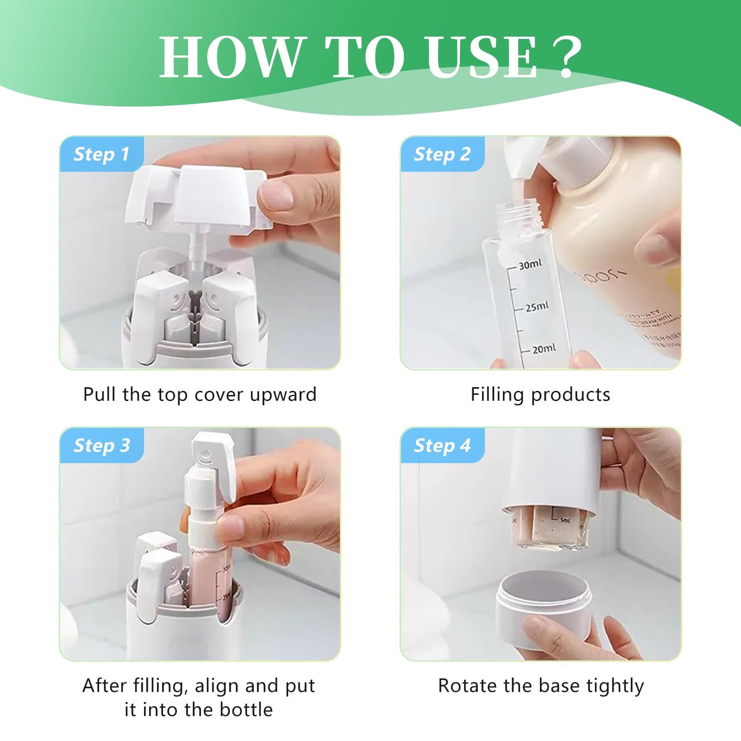Kaminii 4 in 1 travel bottle,Travel Bottles for Toiletries,Refillable, Leak Proof and Portable,Suitable for Storing Shampoo, Shower Gel, Laundry Detergent, Suitable for Travel, Camping and Gym (Gray)
