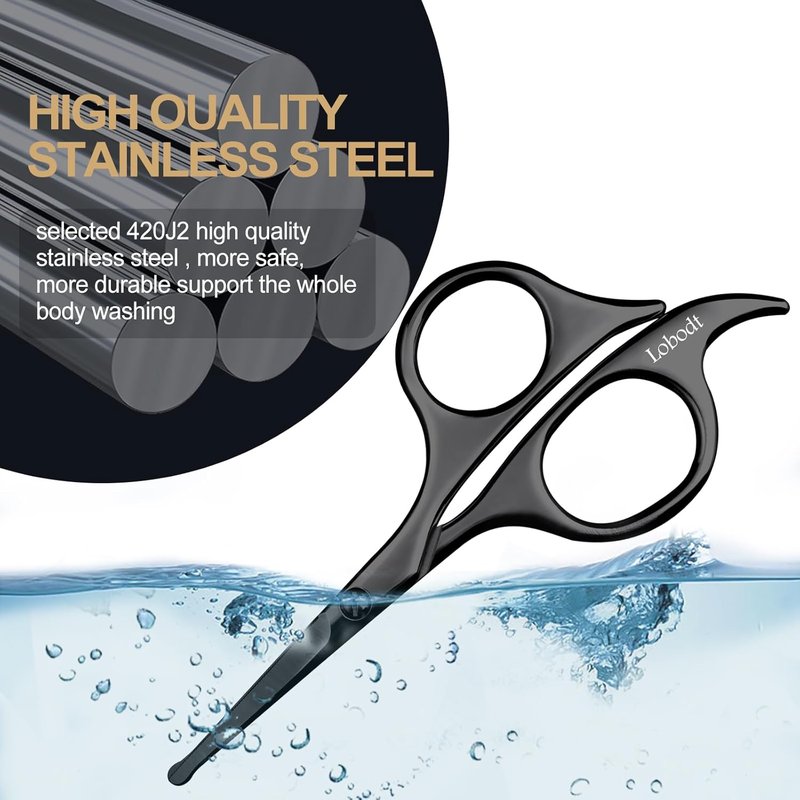Nose Hair Scissors - 4.7-Inch Round-Headed Trimmers for Facial Hair, Beards & Eyebrows | Black
