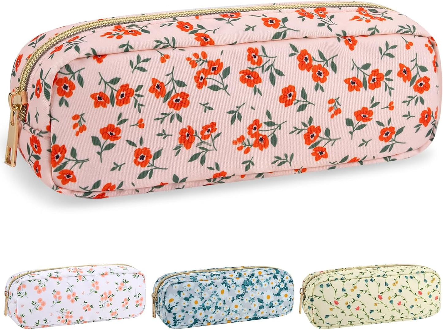Floral Makeup Bag - Cute Pink Nylon Zipper Pouch for Travel | Waterproof Cosmetic Organizer for Women