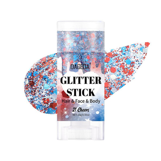 DAGEDA Red White Blue Body Glitter Stick, Sparkly Face Glitter Makeup, 4th of July Outfits Accessories for Women, Shimmer Face Paint Stick, Fourth of July Independence Day Costumes Accessories(Cheers)
