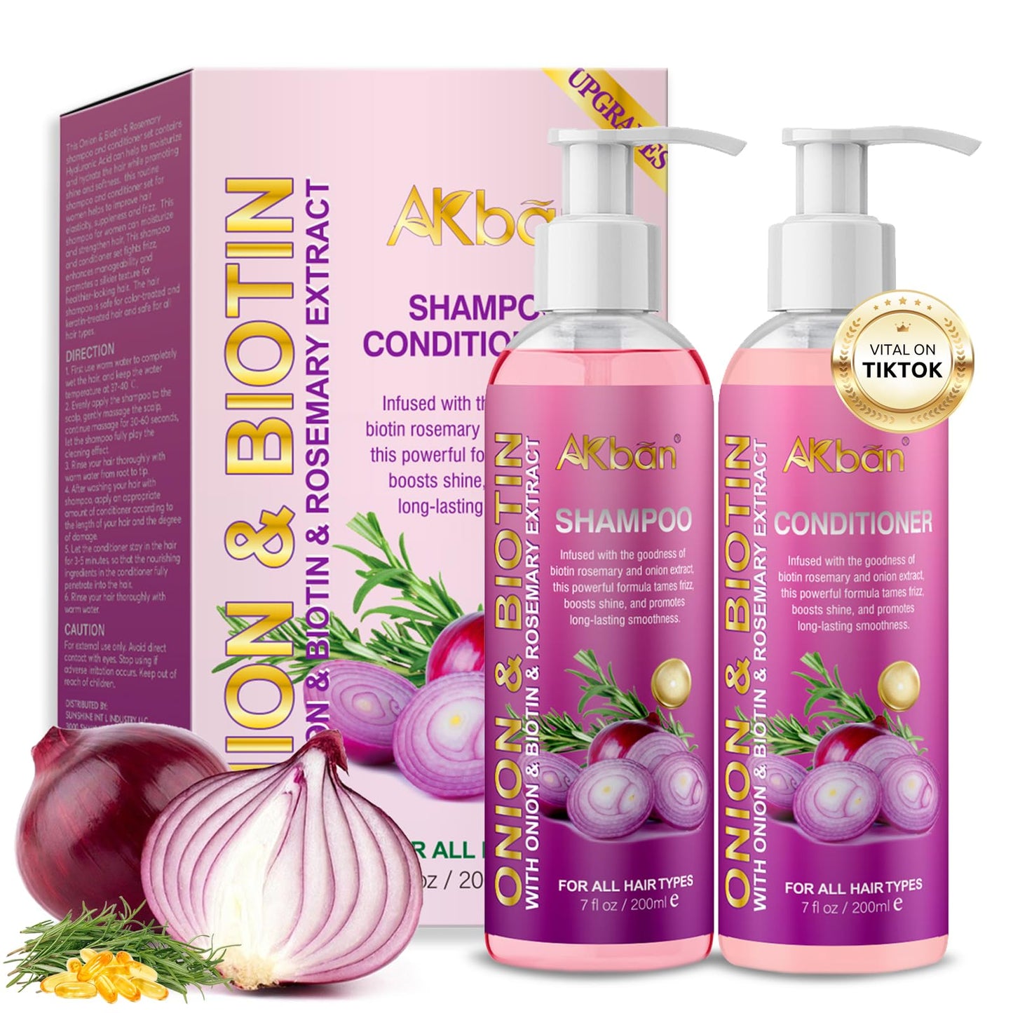 Onion Rosemary and Biotin Shampoo and Conditioner Set for Strengthening, Moisturizing & Encouraging Longer, Healthier Hair, Hair Loss and Thinning Hair, Paraben-Free, Growth Shampoo and Treatment Set