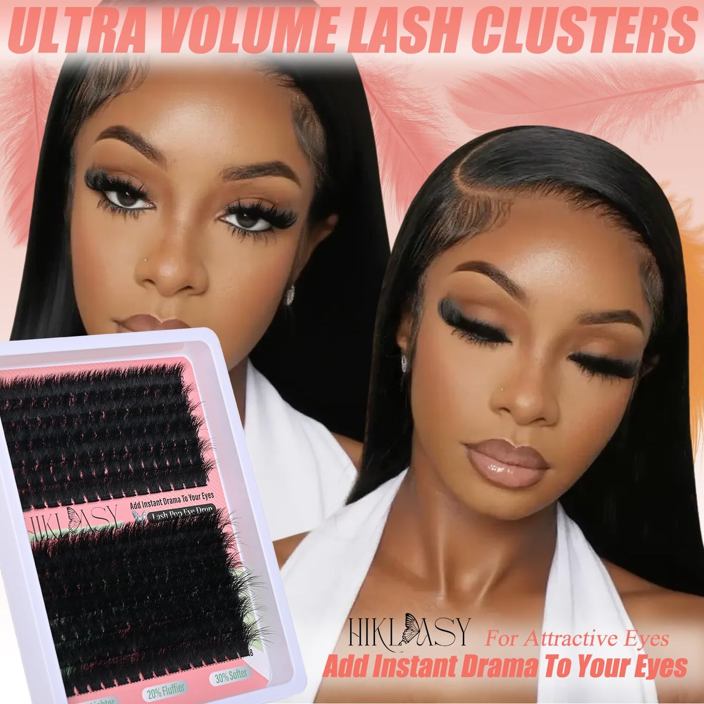 Lash Cluster 260D Full Volume Cluster Lashes Bold 12-18mm Mega Lash Clusters Supplies Wispy D Curve False Eyelashes Clusters Reusable DIY Salon Look Eye Lash Clusters Extension By Hiklasy