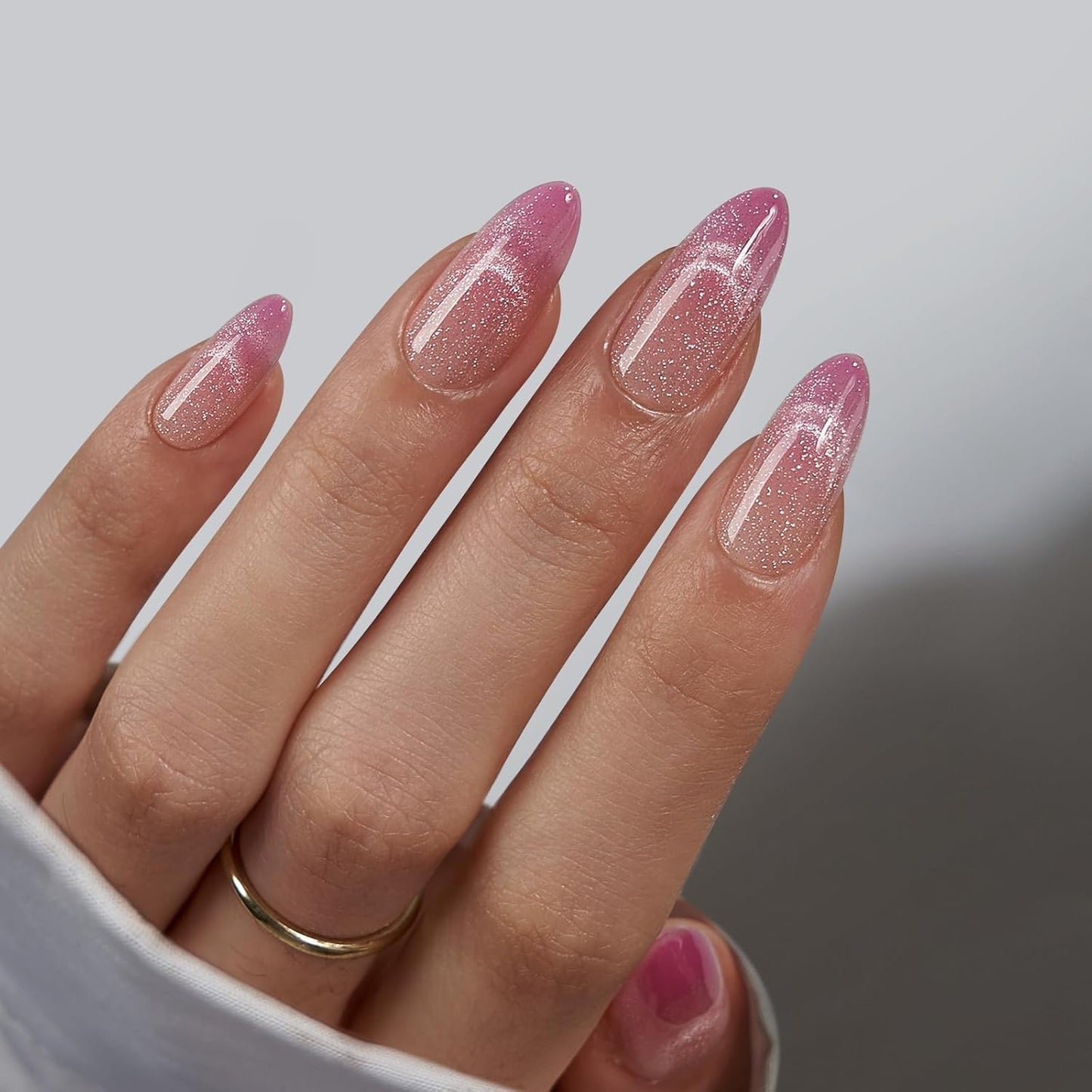 Short Almond Press On Nails - Aurora French Tip, 32 Piece Glue-On Nail Kit | Natural Look, 16 Sizes Available