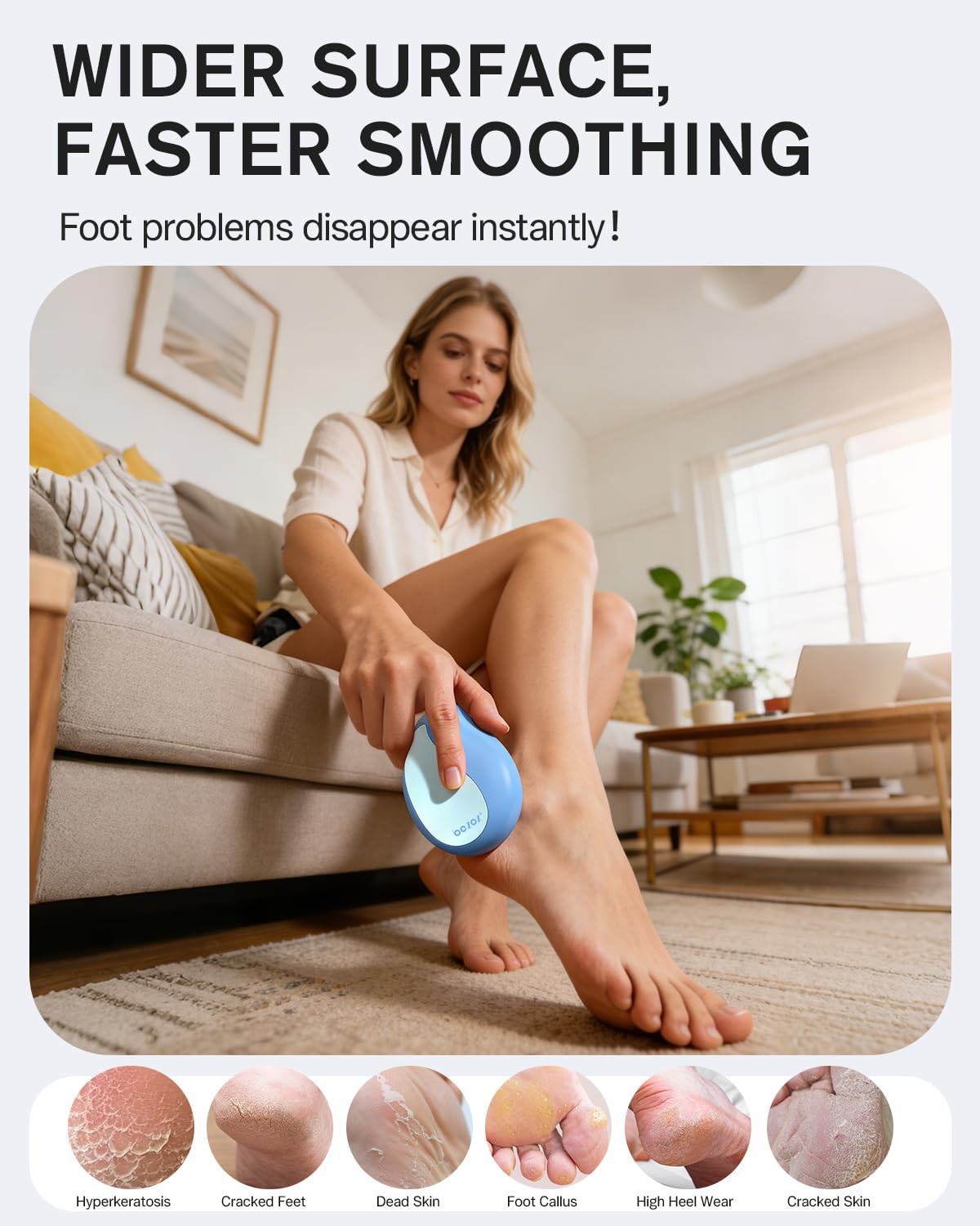 BEZOX Glass Foot File Callus Remover – Professional Foot Scrubber for Dead Skin & Cracked Heels – Premium Pedicure Tools for Travel with Protective Cover - Blue