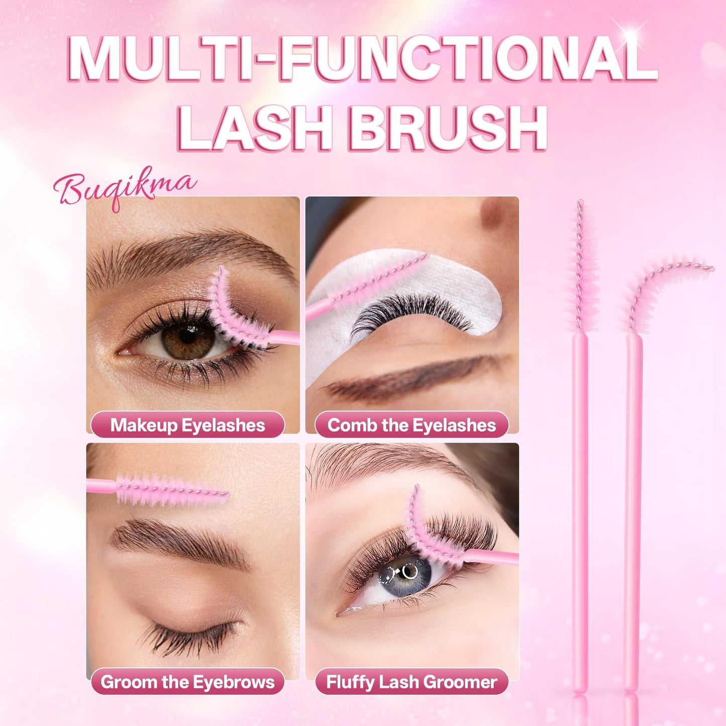 Buqikma Lash shampoo for Eyelash Extension, 60Ml/2.02 fl.Oz Eyelash Shampoo Kit with Lash Wash Brushes Gentle Lash Extension Cleanser for Professional Salon and Home Eyelash Care