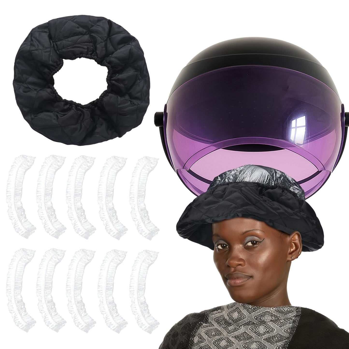 Fiwochic 1 Pcs Hair Dryer Heat Shield with 10 Disposable Plastic Hoods(Black)