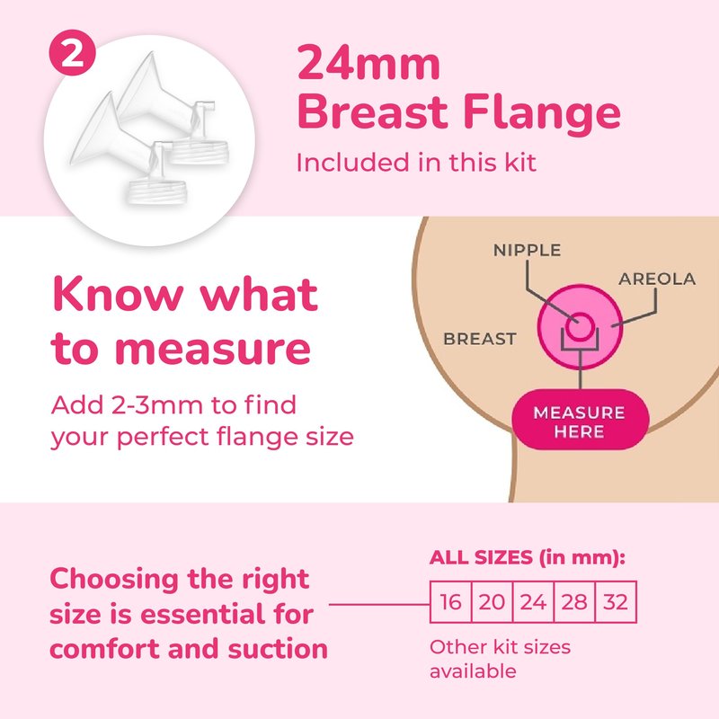 Spectra - Premium Breast Milk Pump Accessory Kit with Baby Bottles - Medium 24mm - Breast Pump Accessories - 2 Pack