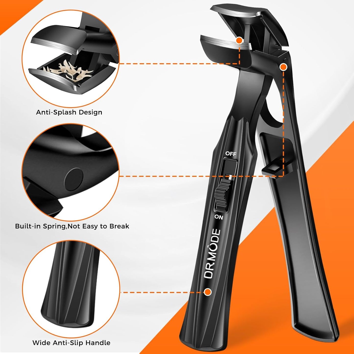Toenail Clippers for Seniors - Heavy Duty Angled Head Large Nail Cutter with Wide Jaw Opening | Long Handle - Black