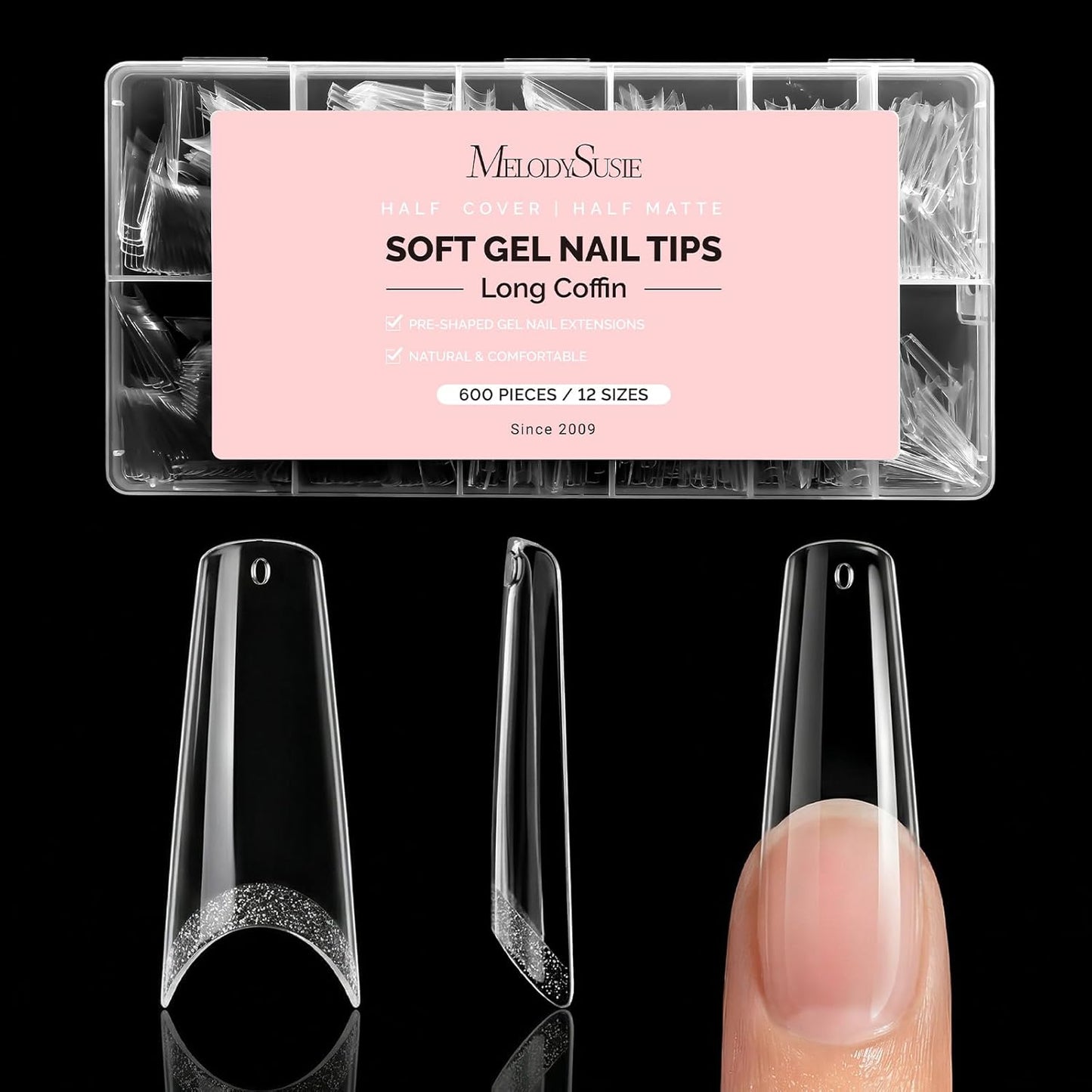 Short Square X Nail Tips - 600 Pcs Clear Acrylic Press-On Nails | Half Matte Full Cover for DIY & Salon Use