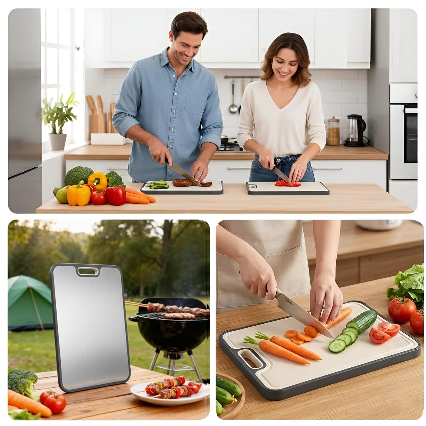 KINBETA Titanium Cutting Board for Kitchen, Double Sided 2-in-1 Chopping Board with Grinding Area, Food Grade Non Toxic Metal Cutting Board for Meat & Veggies, Easy to Clean, Large Size 16"×11"