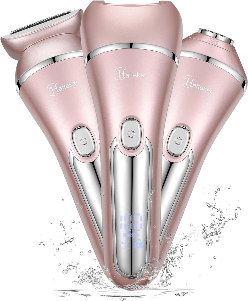Hatteker Electric Shaver for Women Lady Epilator Electric Razors Kit Hair Remover for Face Chin Arm Leg Armpit Bikini Trimmer Painless Waterproof USB Rechargeable Dry Wet with Detachable Head 3 in 1
