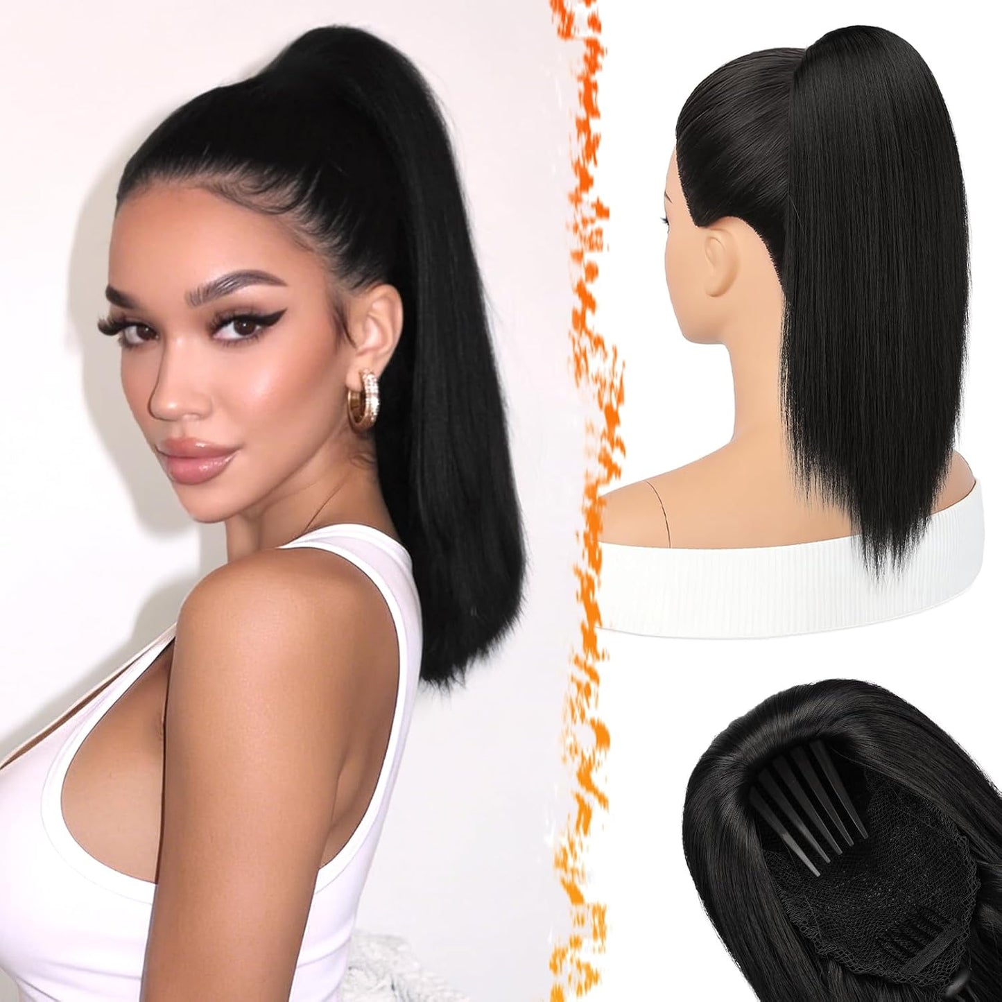 Straight Auburn Ponytail Extension - 16 Inch Natural Soft Synthetic Hairpiece for Daily Wear | Cheer & Party Use